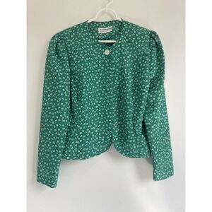 Vintage Andrea Gayle Green White Floral Blazer Skirt Suit‎ Set Size 10